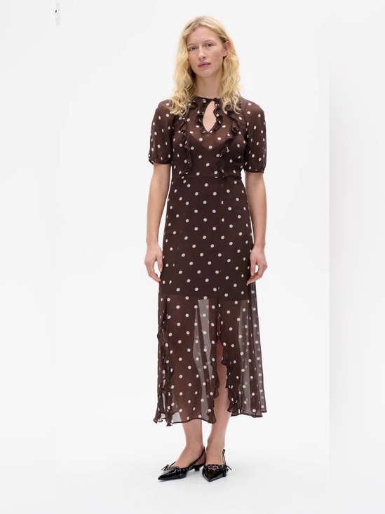 Baum Und Pferdgarten Dresses & Skirts - Polka Dot Ruffle Midi Dress in Brown